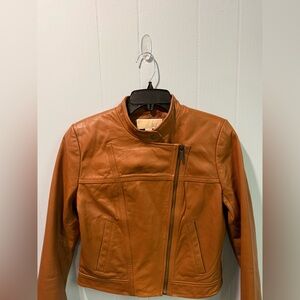 Michael Michael Kors 100% Lamb Leather Moto Jacket Cognac Brown Size M
